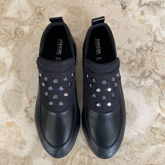 GEOX Respira Gendry Black Studded Zip Sneakers - Picture 4 of 14